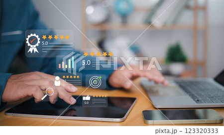 Opinion customer satisfaction survey concept, Client service and experience rating online application, Satisfaction feedback review, Very good quality, Customer evaluation product service quality. Opinion customer satisfaction survey concept, Client service and experience rating online application, Satisfaction feedback review, Very good quality, Customer evaluation product service quality. 123320333