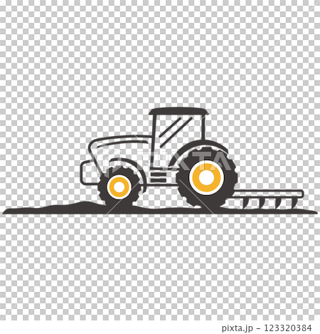 畑を耕すトラクターの線画ベクターイラスト 畑を耕すトラクターの線画ベクターイラスト 123320384