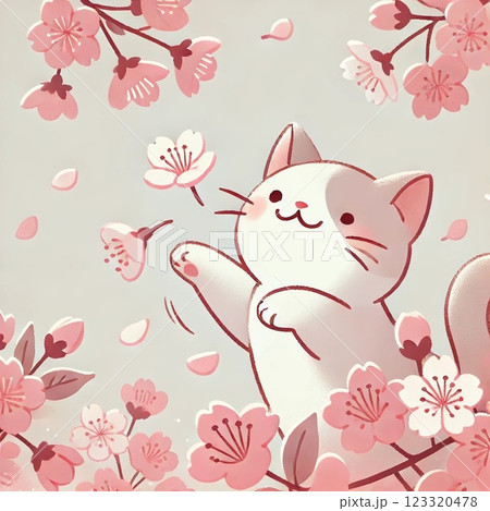 桜と戯れる猫 123320478