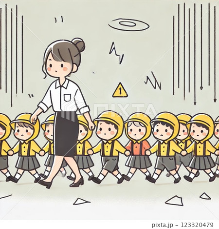 園児の避難訓練 園児の避難訓練 123320479