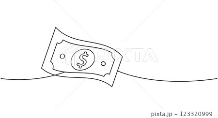 Dollar cash one line continuous drawing. Money investment and online payment service. Vector illustration. Dollar cash one line continuous drawing. Money investment and online payment service. Vector illustration. 123320999