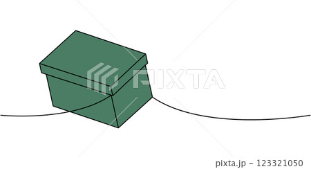 Present box one line colored continuous drawing. Cardboard box. Vector illustration. Present box one line colored continuous drawing. Cardboard box. Vector illustration. 123321050