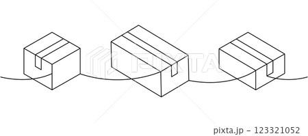 Package cardboard boxes one line continuous drawing. Carton delivery boxes. Vector illustration. 123321052