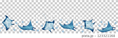 Sting ray watercolor seamless border isolated on white. High quality hand-drawn blue monochromatic illustration for notebooks, posters, wallpaper, textile, beach towel, wrapping paper and room, edge Sting ray watercolor seamless border isolated on white. High quality hand-drawn blue monochromatic illustration for notebooks, posters, wallpaper, textile, beach towel, wrapping paper and room, edge 123321168