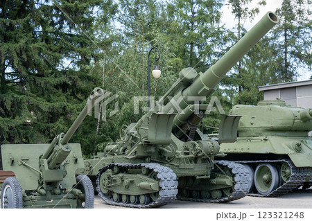 Green gun at the military base in the city. 123321248