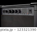 guitar amplifier on black background, with EQ for bass electric guitar, close up shot 123321390