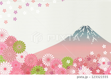 富士山　桜　和紙　模様　背景　 123321555