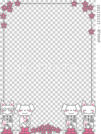 背景素材＜動物の医療関係者の謝罪フレーム・医師・看護師・御免なさい・会釈・お辞儀・犬・猫・縦位置＞ 123321585