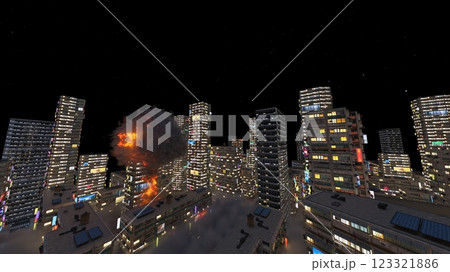 攻撃される未来都市の風景 123321886