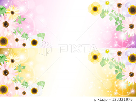 春の花キラキラバナーセット、かわいい、紫、金色、イラスト、背景、対角 春の花キラキラバナーセット、かわいい、紫、金色、イラスト、背景、対角 123321979