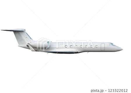 White modern luxury business jet flies isolated on white background 123322012