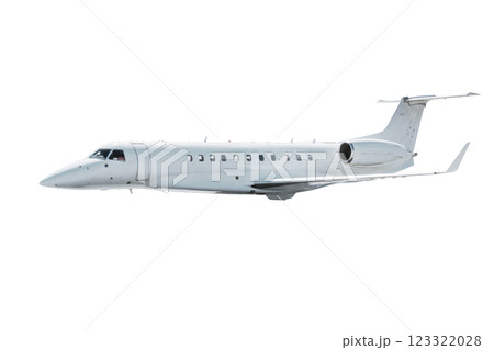 White modern executive business jet flies isolated on white background White modern executive business jet flies isolated on white background 123322028
