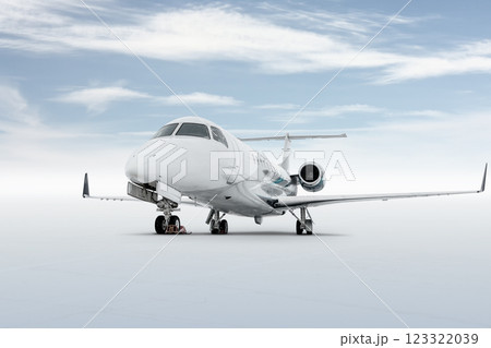 Modern executive business jet isolated on bright background with sky Modern executive business jet isolated on bright background with sky 123322039
