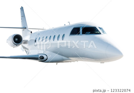 White modern luxury business jet flies isolated on white background White modern luxury business jet flies isolated on white background 123322074