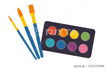 固形水彩絵の具と筆のセット／ベクターイラスト 123322094