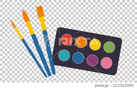 固形水彩絵の具と筆のセット／ベクターイラスト 123322094