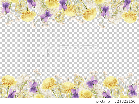 Spring flower frame with violets and dandelions 123322150