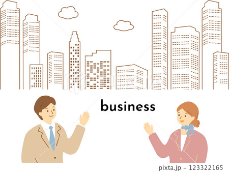 スーツを着た男女とビル 123322165