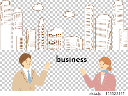 スーツを着た男女とビル 123322165