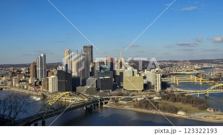 City skyline featuring modern and classic architecture, with prominent skyscrapers and urban buildings with colorful bright colors, capturing the essence of metropolitan life City skyline featuring modern and classic architecture, with prominent skyscrapers and urban buildings with colorful bright colors, capturing the essence of metropolitan life 123322193