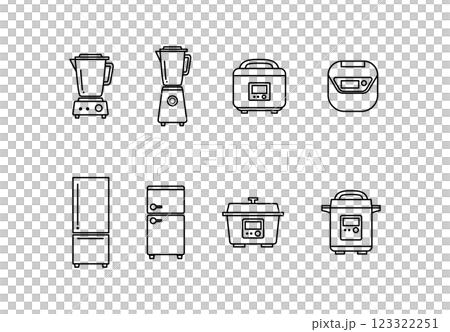 Illustration material: Simple kitchen cooking appliances line drawing illustration set 123322251