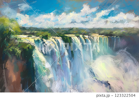 世界遺産　イグアスの滝  圧巻の迫力（パステル） 123322504