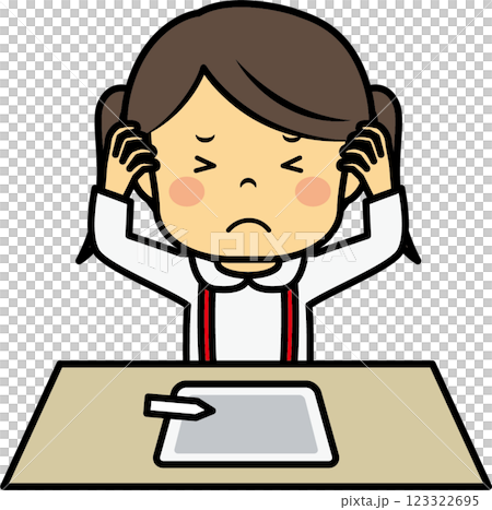 タブレット学習をする小学生女児 123322695