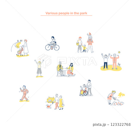 公園を散策する様々な人々 セット 公園を散策する様々な人々 セット 123322768