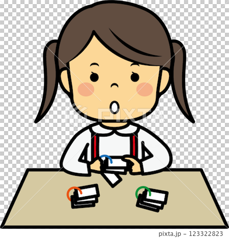 カードで勉強する小学生女児 カードで勉強する小学生女児 123322823