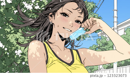 アイスキャンティを食べている若い女性