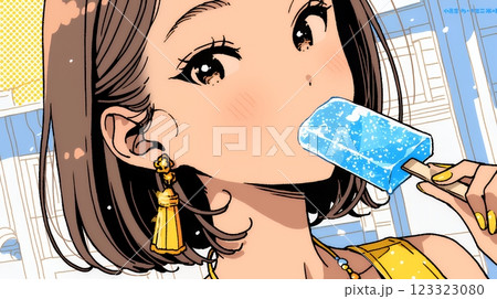 アイスキャンティを食べている若い女性