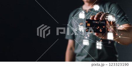 hand touch hologram credit report score to plan in e-business, and buy or purchase produce payment online. The concept of finance and online shopping. hand touch hologram credit report score to plan in e-business, and buy or purchase produce payment online. The concept of finance and online shopping. 123323190