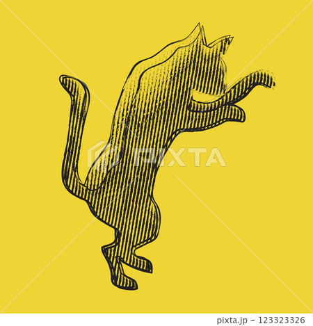 Creative hand drawn outline image of a black cat on a yellow background. Can be used as a logo or in design. Creative hand drawn outline image of a black cat on a yellow background. Can be used as a logo or in design. 123323326