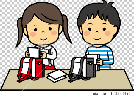 小學男生和女生收拾書包 123323456