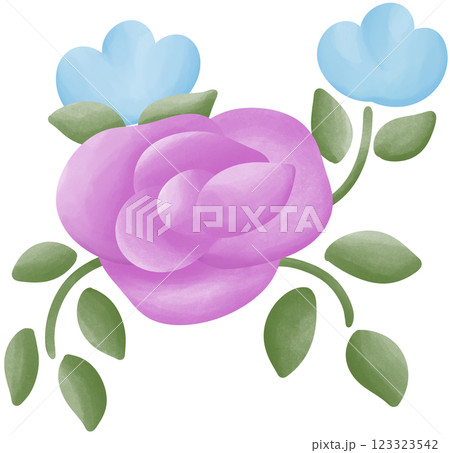 Illustration of a small purple rose blooming. 123323542