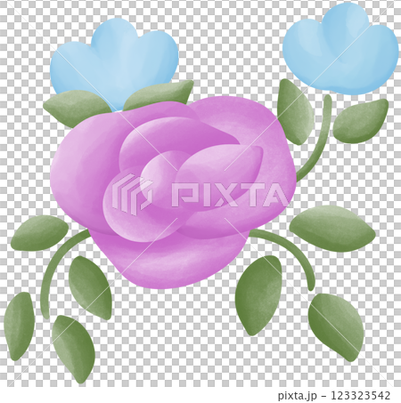 Illustration of a small purple rose blooming. 123323542