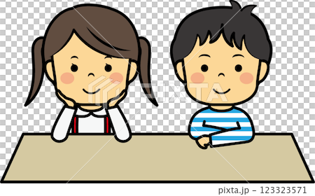 先生の話を聞く小学生男女 123323571