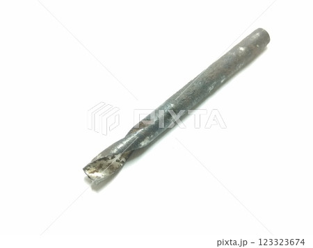 A picture of broken drill bit isolated on a white background A picture of broken drill bit isolated on a white background 123323674