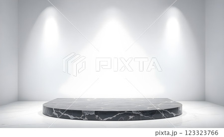Black Marble Pedestal in Minimalist Setting 123323766
