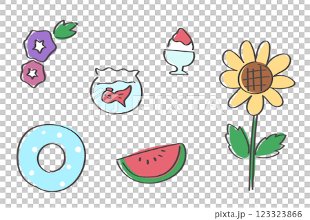 日本の夏の風物詩　手書きイラストセット 123323866