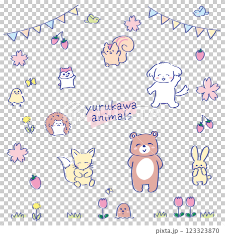 Spring animal material set - School entrance, kindergarten entrance, kindergarten graduation - Cute color scheme - Pastel Spring animal material set - School entrance, kindergarten entrance, kindergarten graduation - Cute color scheme - Pastel 123323870