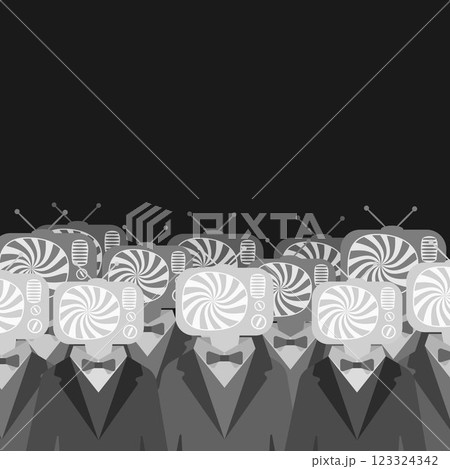 Men crowd in suits with TV hypnotic heads Men crowd in suits with TV hypnotic heads 123324342