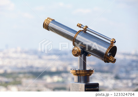 Coin-Operated Binoculars at Sacre-Coeur in Paris 123324704