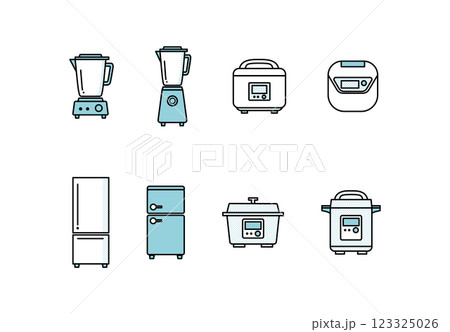 イラスト素材:シンプルなキッチン調理家電の線画イラストセット(単色、ドット) イラスト素材:シンプルなキッチン調理家電の線画イラストセット(単色、ドット) 123325026
