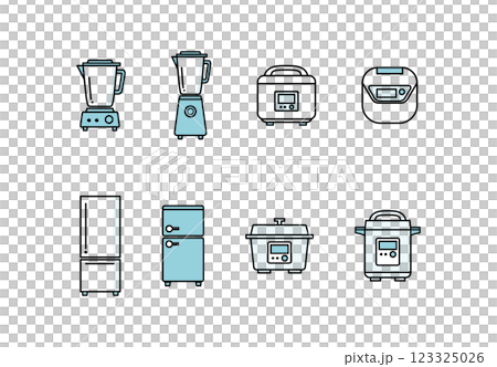 イラスト素材:シンプルなキッチン調理家電の線画イラストセット(単色、ドット) イラスト素材:シンプルなキッチン調理家電の線画イラストセット(単色、ドット) 123325026