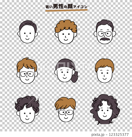 いろいろな男性の顔シンプルアイコン_肌白色 123325377