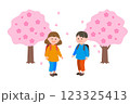 桜並木とランドセルを背負った小学生の男の子と女の子イラスト 桜並木とランドセルを背負った小学生の男の子と女の子イラスト 123325413