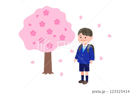 桜舞う男の子と桜の入学式イラスト 桜舞う男の子と桜の入学式イラスト 123325414