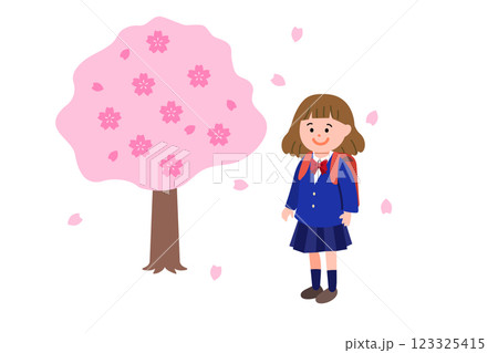 桜舞う小学生の女の子のイラスト　 123325415