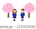小学校の入学式に行く男の子と女の子 小学校の入学式に行く男の子と女の子 123325416